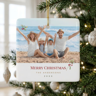 Personalisierter Familien-Foto-Weihnachtsschmuck Keramikornament