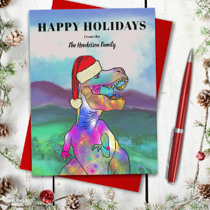 Personalisierter Familien-Weihnachtsdinosaurier T- Feiertagspostkarte