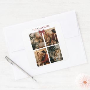 Personalisierter Familien-Weihnachtsfotos-Aufklebe Quadratischer Aufkleber