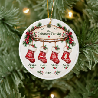 Personalisierter Familien-Weihnachtsstrumpf Keramik Ornament