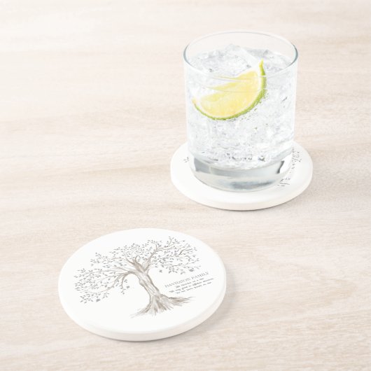 Personalisierter Familienbaum mit Zitat weiß Getränkeuntersetzer (Seite)