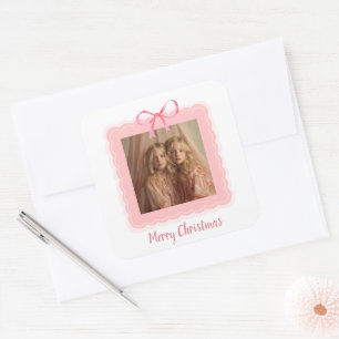 Personalisierter Familienfoto Frohe Weihnachten Au Quadratischer Aufkleber