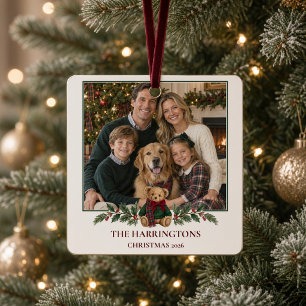 Personalisierter Familienfoto-Tartan-Teddybär Ornament Aus Metall