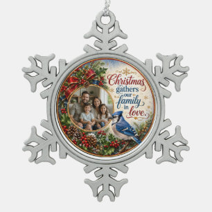 Personalisierter Familienfoto-Weihnachts-Schneeflo Schneeflocken Zinn-Ornament