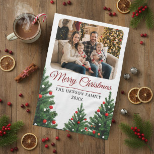 Personalisierter Familienfoto-Weihnachtsbaum Geschirrtuch