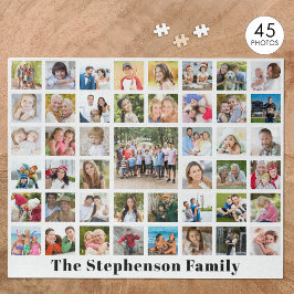 Personalisierter Familienname 45 FotoCollage White Puzzle