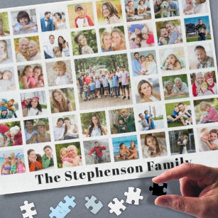 Personalisierter Familienname 45 FotoCollage White Puzzle