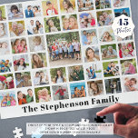 Personalisierter Familienname 45 FotoCollage White Puzzle<br><div class="desc">Erstellen Sie ein personalisiertes Foto-Erinnerungen-Puzzle, indem Sie dieses leicht hochzuladende Foto Collage quadratische Gitter Vorlage mit 45 Bildern und personalisiert mit einem Familiennamen oder Ihrem benutzerdefinierten Text. Gedenken Sie einen besondere Anlass oder eine Veranstaltung oder machen Sie für eine sinnvolle Familienkollektion Foto Geschenk. HILFE: Für Hilfe bei der Modifizierung oder...</div>