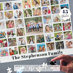 Personalisierter Familienname 45 FotoCollage White Puzzle