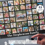 Personalisierter Familienname 45 Schwarz Puzzle<br><div class="desc">Erstellen Sie ein personalisiertes Foto-Erinnerungen-Puzzle mit dieser leicht hochzuladenden Collage-Vorlage mit 45 quadratischen Aufnahmen und personalisiert mit einem Familiennamen oder Ihrem benutzerdefinierten Text in Ihrer Wahl der Schriftart-Stile und Farbe und Hintergrundfarbe (mit weißem Text auf schwarz dargestellt). Gedenken Sie einen besondere Anlass oder eine Veranstaltung oder machen Sie für eine...</div>