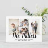 Personalisierter Familienname 4 FotoCollage Feiertagskarte (Stehend Vorderseite)