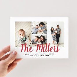 Personalisierter Familienname 4 FotoCollage Feiertagskarte