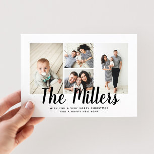 Personalisierter Familienname 4 FotoCollage Feiertagskarte