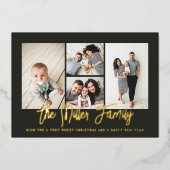 Personalisierter Familienname 4 FotoCollage Folien Feiertagskarte (Vorderseite)