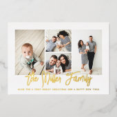 Personalisierter Familienname 4 FotoCollage Folien Feiertagskarte (Vorderseite)