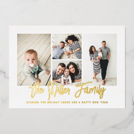 Personalisierter Familienname 4 FotoCollage Folien Feiertagskarte