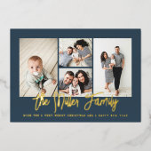Personalisierter Familienname 4 FotoCollage Folien Feiertagskarte (Vorderseite)