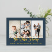 Personalisierter Familienname 4 FotoCollage Folien Feiertagskarte (Stehend vorne)