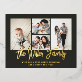 Personalisierter Familienname 4 FotoCollage Folien Feiertagspostkarte