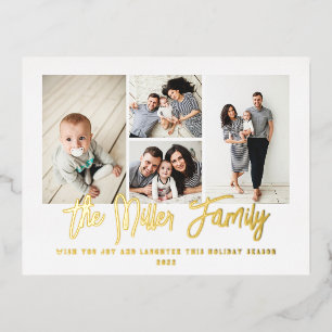 Personalisierter Familienname 4 FotoCollage Folien Feiertagspostkarte