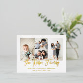 Personalisierter Familienname 4 FotoCollage Folien Feiertagspostkarte (Stehend vorne)