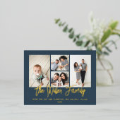 Personalisierter Familienname 4 FotoCollage Folien Feiertagspostkarte (Stehend vorne)