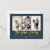 Personalisierter Familienname 4 FotoCollage Folien Feiertagspostkarte (Vorderseite/Rückseite)