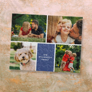 Personalisierter Familienname 4 Fotos Collage Puzzle