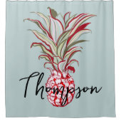 Personalisierter Familienname adorable Ananas blau Duschvorhang (Vorderseite)