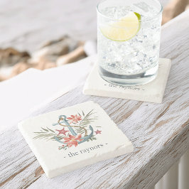 Personalisierter Familienname am Meer Steinuntersetzer