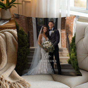Personalisierter Familienname Brautpaar Foto Kissen
