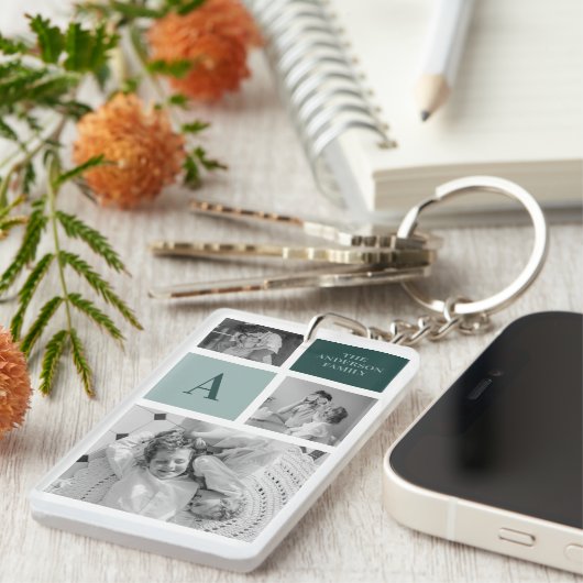 Personalisierter Familienname Collage Foto Geschen Schlüsselanhänger (Vorderseite rechts)
