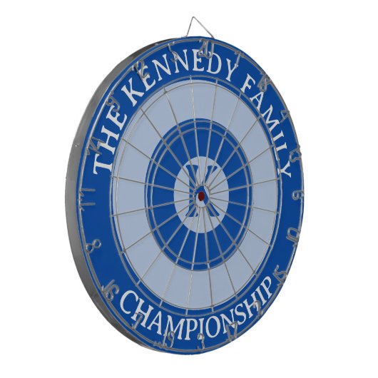 Personalisierter Familienname Custom Monogram Blue Dartscheibe (Vorderseite Links)