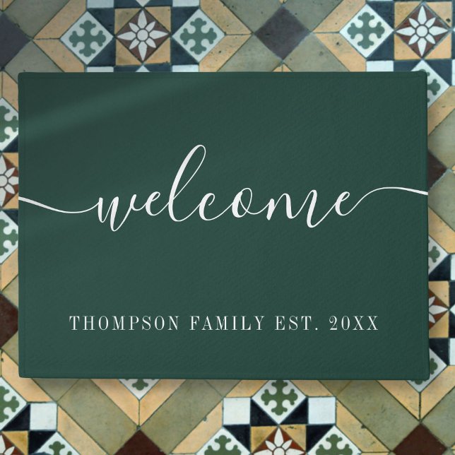 Personalisierter Familienname Emerald Green Willko Fußmatte (Personalized Family Name Emerald Green Welcome Doormat)
