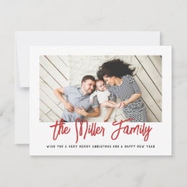 Personalisierter Familienname Foto Red Holiday Car Feiertagskarte