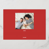 Personalisierter Familienname Foto rot Folien Feiertagskarte (Rückseite)