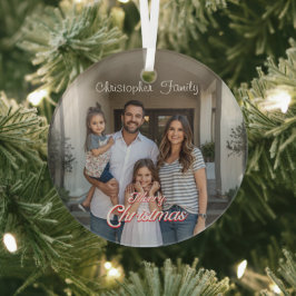 Personalisierter Familienname & Foto Weihnachten Ornament Aus Glas