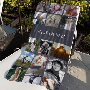 Personalisierter Familienname FotoCollage Strandtuch