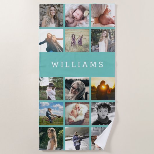 Personalisierter Familienname FotoCollage Strandtuch (Vorderseite)