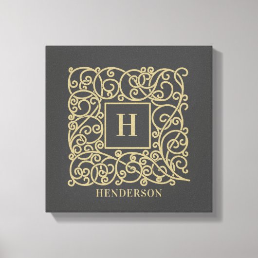 Personalisierter Familienname Gold Monogram Leinwanddruck (Vorderseite)