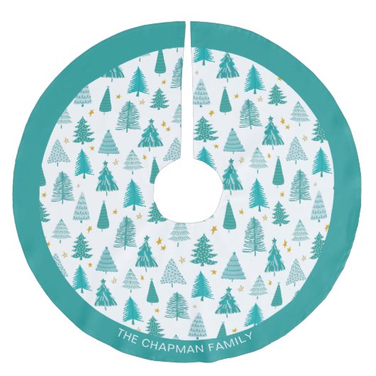 Personalisierter Familienname Grüner Aquamariner W Polyester Weihnachtsbaumdecke (Vorderseite)