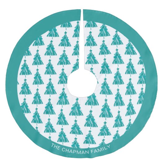 Personalisierter Familienname Grüner Aquamariner W Polyester Weihnachtsbaumdecke (Vorderseite)