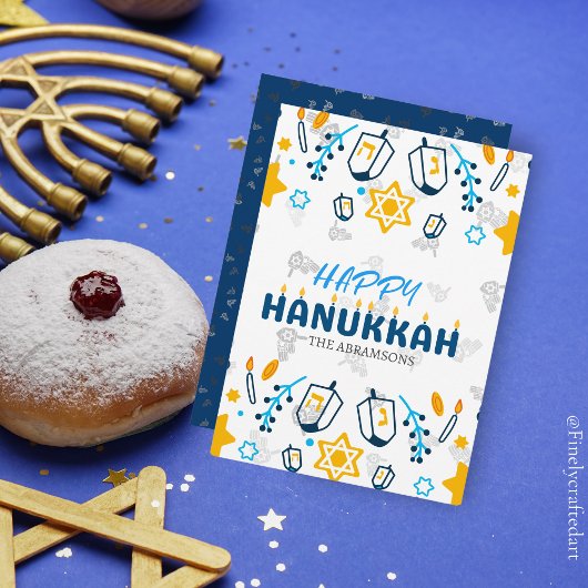 Personalisierter Familienname Happy Hanukkah Feiertagskarte
