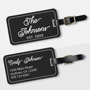 Personalisierter Familienname in eleganter schwarz Gepäckanhänger