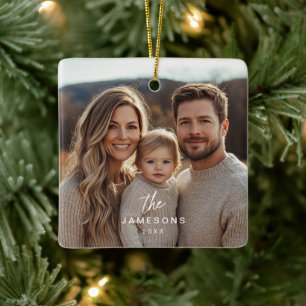 Personalisierter Familienname Jahr Foto Ornament