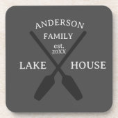 Personalisierter Familienname Lake House Willkomme Getränkeuntersetzer (Vorderseite)