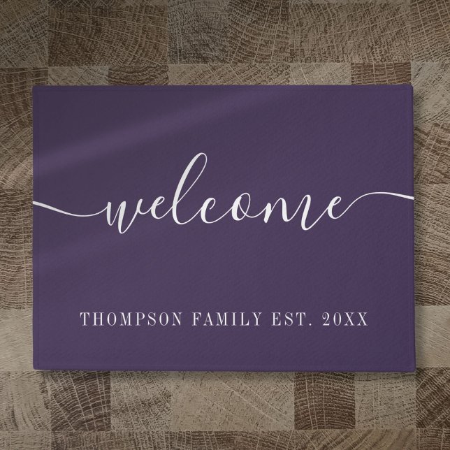 Personalisierter Familienname Lila Empfang Fußmatte (Personalized Family Name Purple Welcome Doormat)