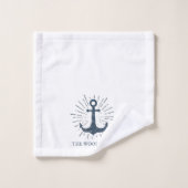 Personalisierter Familienname Nautical Navy Blue A Badhandtuch Set (Waschlappen)