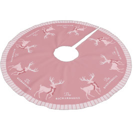Personalisierter Familienname Pink Reindei Weihnac Polyester Weihnachtsbaumdecke
