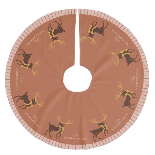 Personalisierter Familienname Rentier Weihnachten Polyester Weihnachtsbaumdecke (Vorderseite)